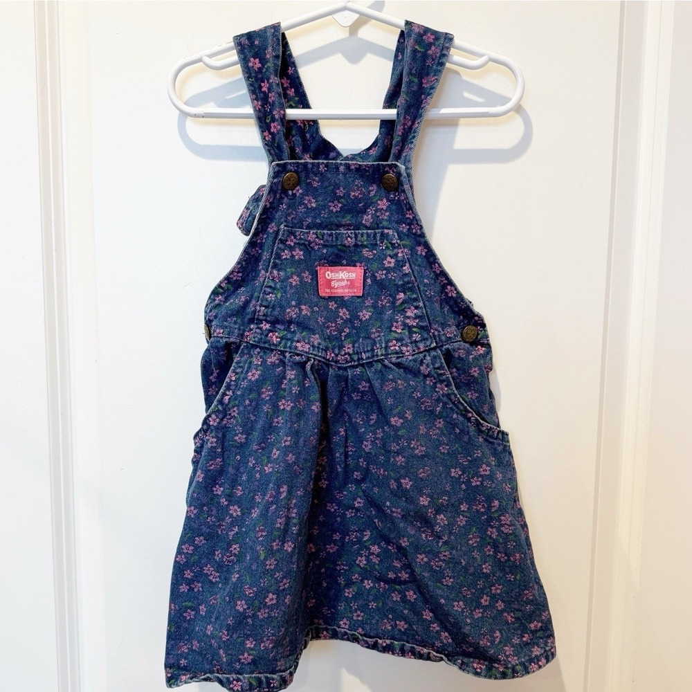 Vintage Oshkosh Girls Pink Floral Denim Dress Size 4T Made in USA Nostalgia 90s